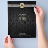Modern Gold Scissor Logo Damask Hair Stylist Flyer (Hand)