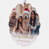 Modern Gold Script 2 Familiefoto Kerstmis Ornament Kaart (Links)