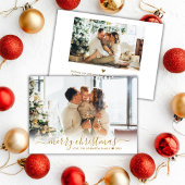 Modern Gold Script 2 Foto Wit Vrolijk Kerstfeest Feestdagenkaart