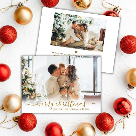 Modern Gold Script 2 Foto Wit Vrolijk Kerstfeest Feestdagenkaart