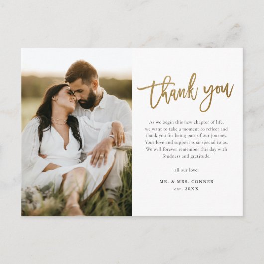 Modern Gold Script 2 Fotohuwelijk Hartelijk dank Briefkaart (Voorkant)