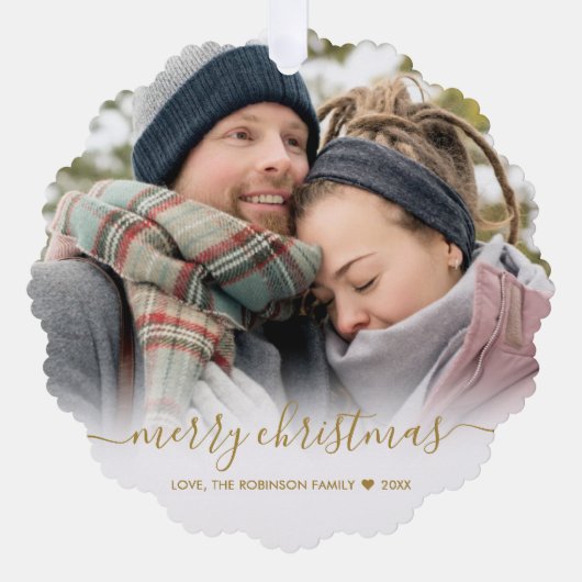 Modern Gold Script 2 paar foto kerst Ornament Kaart (Voorkant)