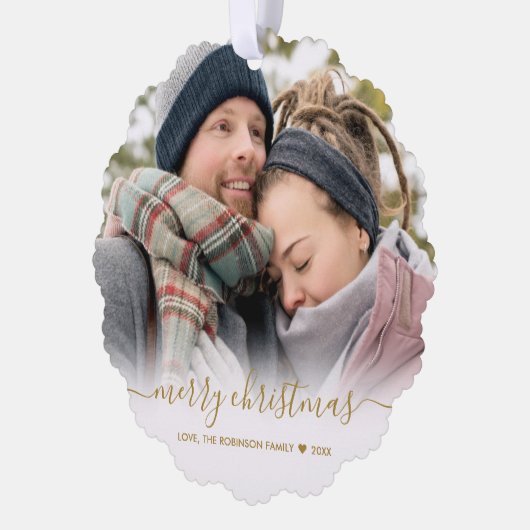 Modern Gold Script 2 paar foto kerst Ornament Kaart (Links)
