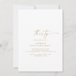 Modern Gold Script 30th Birthday Party Invitation Kaart