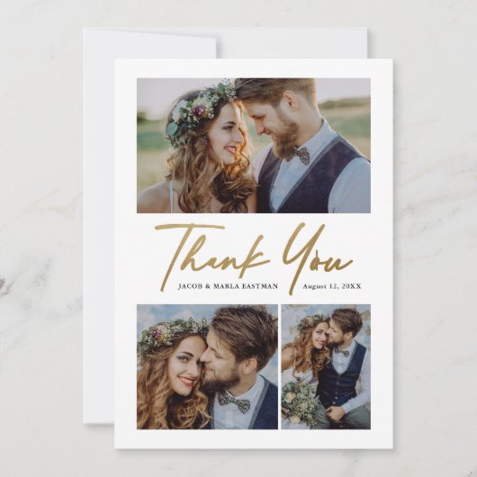 Modern Gold Script 3 Fotobruiloft Bedankkaart (Voorkant)