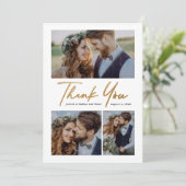 Modern Gold Script 3 Fotobruiloft Bedankkaart (Staand voorkant)