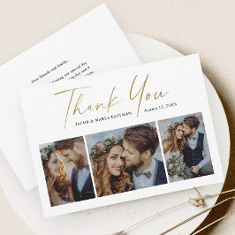 Modern Gold Script 3 Fotobruiloft Bedankkaart