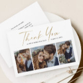 Modern Gold Script 3 Fotobruiloft Bedankkaart