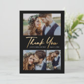 Modern Gold Script 3 Fotobruiloft Bedankkaart (Staand voorkant)