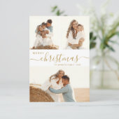 Modern Gold Script 3-fotocollage-kerstkaart Kaart (Staand voorkant)