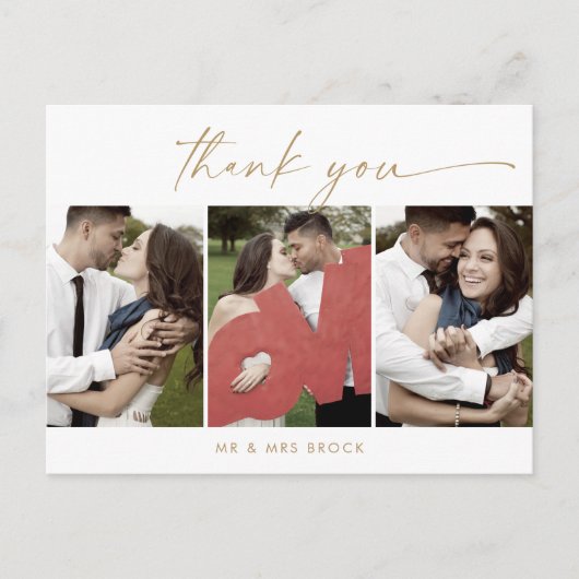 Modern Gold Script 3 Fotosjabloon Bedankt Briefkaart (Voorkant)