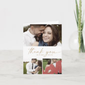 Modern Gold Script 3 Photo Collage Folded Wedding Bedankkaart (Voorkant)