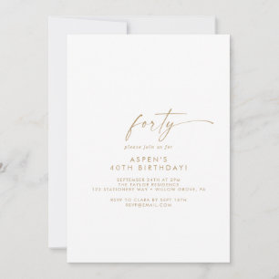 Modern Gold Script 40th Birthday Party Invitation Kaart