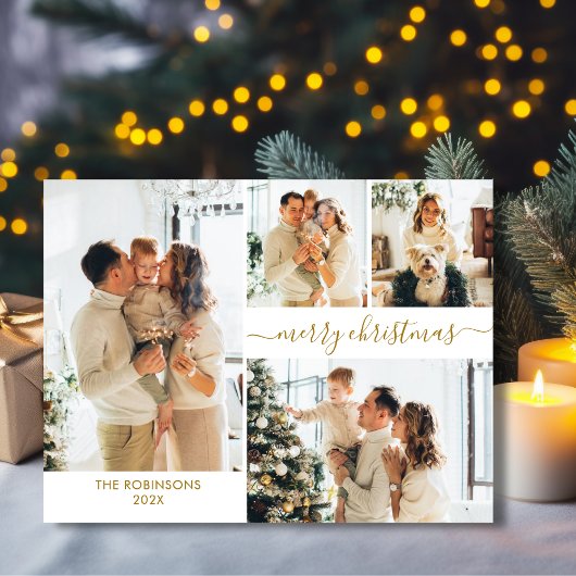 Modern Gold Script 5 Fotocollage Kerstmis Briefkaart