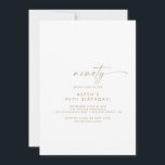 Modern Gold Script 90th Birthday Party Invitation Kaart<br><div class="desc">Dit moderne gouden script van 90e verjaardagsfeestdag is perfect voor een minimalistische verjaardagsfeestje. Het eenvoudige gele gouden kleurenontwerp is voorzien van unieke industriële lettertypografie met een moderne boho-stijl. in elke kleur. Houd het ontwerp minimaal en elegant, zoals het is, of personaliseer het door uw eigen grafiek en kunstwerk toe te...</div>