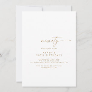 Modern Gold Script 90th Birthday Party Invitation Kaart