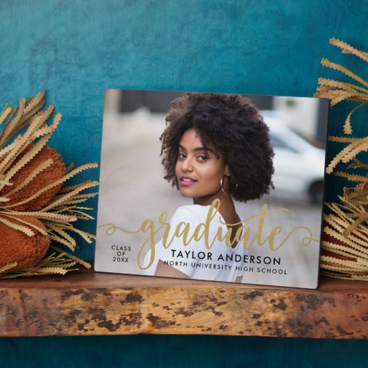 Modern Gold Script Afstuderen foto-Afstuderen Fotoplaat (Zijkant)