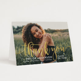 Modern Gold Script Afstuderen Foto bedankt Folie Wenskaart