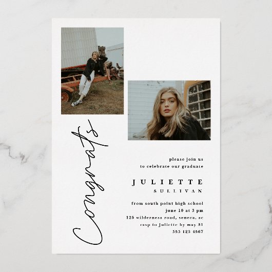 Modern Gold Script Afstuderen fotograaf Folie Uitnodiging (Achterkant)