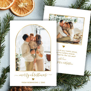 Modern Gold Script Arch 2 Foto Vrolijk Kerstfeest Feestdagenkaart
