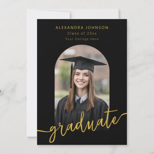 Modern Gold Script Arch Photo Afstuderen Aankondiging (Voorkant)