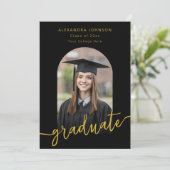 Modern Gold Script Arch Photo Afstuderen Aankondiging (Staand voorkant)