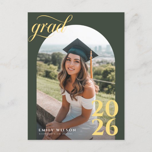 Modern Gold Script Arch Photo Graduation Thank You Briefkaart (Voorkant)
