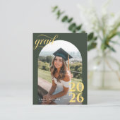 Modern Gold Script Arch Photo Graduation Thank You Briefkaart (Staand voorkant)