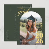 Modern Gold Script Arch Photo Graduation Thank You Briefkaart (Voorkant / Achterkant)
