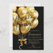 Modern Gold Script Black Birthday Party Kaart (Voorkant)