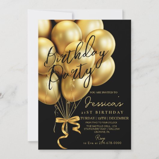 Modern Gold Script Black Birthday Party Kaart (Voorkant)