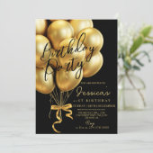 Modern Gold Script Black Birthday Party Kaart (Staand voorkant)