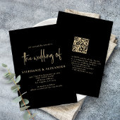 Modern Gold Script Black QR Code Weddenschap Kaart