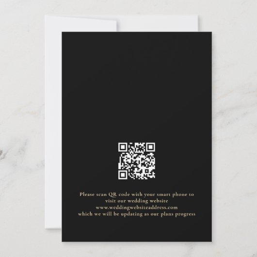 Modern Gold Script Black QR Code Weddenschap Save The Date (Achterkant)