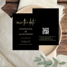Modern Gold Script Black QR Code Weddenschap