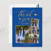 Modern Gold Script Blue Photo Afstuderen Hartelijk Briefkaart (Voorkant / Achterkant)