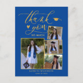 Modern Gold Script Blue Photo Afstuderen Hartelijk Briefkaart (Voorkant)