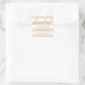 Modern Gold Script Blush Stripes Vrijgezellenfeest Vierkante Sticker (Tas)