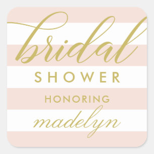 Modern Gold Script Blush Stripes Vrijgezellenfeest Vierkante Sticker