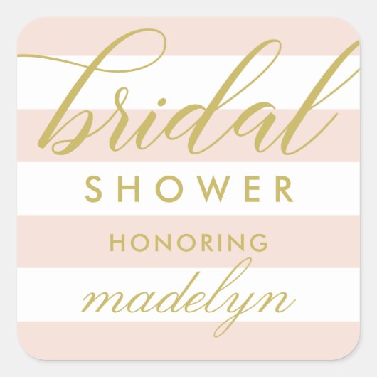 Modern Gold Script Blush Stripes Vrijgezellenfeest Vierkante Sticker (Voorkant)