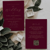 Modern Gold Script Bourgogne QR Code Huwelijk Kaart