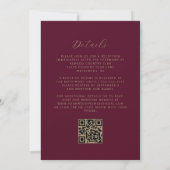 Modern Gold Script Bourgogne QR Code Huwelijk Kaart (Achterkant)