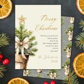 Modern Gold Script Bow Watercolor Christmas Tree Feestdagenkaart