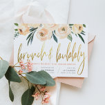 Modern Gold Script Brunch & Bubble Blush Flowers Kaart<br><div class="desc">Een modern vrijgezellenfeest met gouden scriptletters,  wazige roze en crèmebloemen,  groene en hedendaagse typografie. Kaarten keren terug naar een donkergroen waterverf wasafbeelding. Klik op "Deze sjabloon personaliseren" om je eigen uitnodigingen te geven! Uitzicht de link collectie op deze pagina of bezoek onze winkel voor meer design!</div>