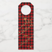 Modern Gold Script Buffalo Plaid Vrolijk Kerstfees