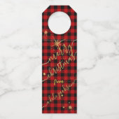 Modern Gold Script Buffalo Plaid Vrolijk Kerstfees Flessenhanger (Voorkant)