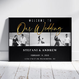 Modern Gold Script BW Foto Elegant Wedding Poster
