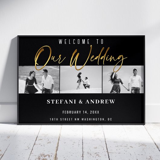 Modern Gold Script BW Foto Elegant Wedding Poster