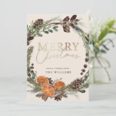 Modern Gold Script Citrus Krans Kerstmis Feestdagenkaart (Staand voorkant)