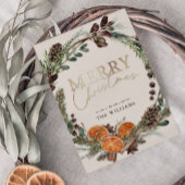 Modern Gold Script Citrus Krans Kerstmis Feestdagenkaart